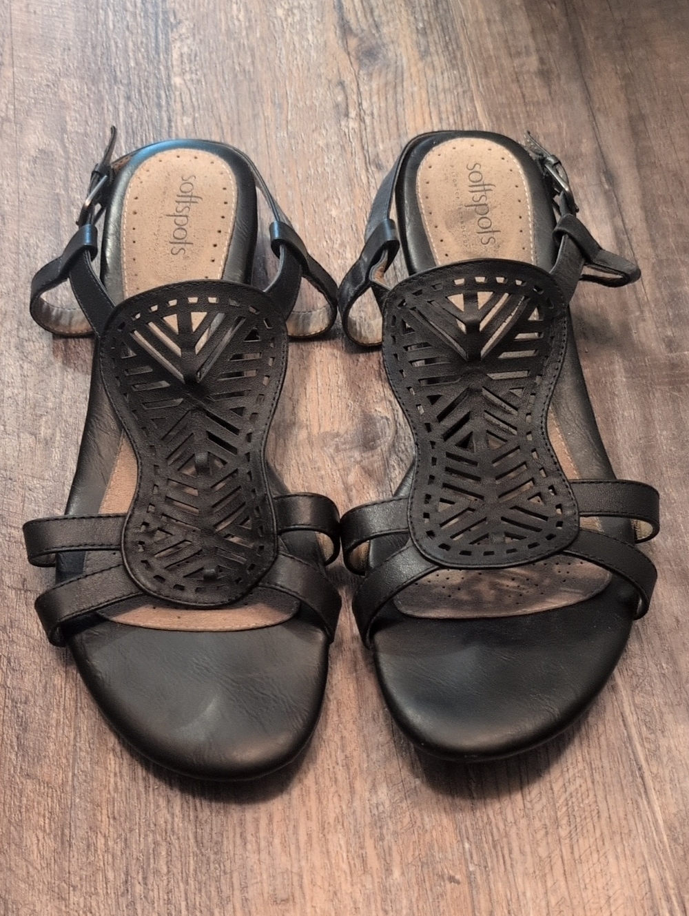 Softspots Black Laser-Cut Strappy Sandals